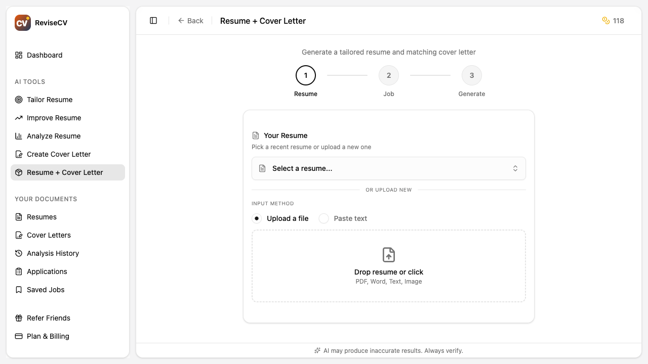 Application Kit option to generate resume and cover letter together