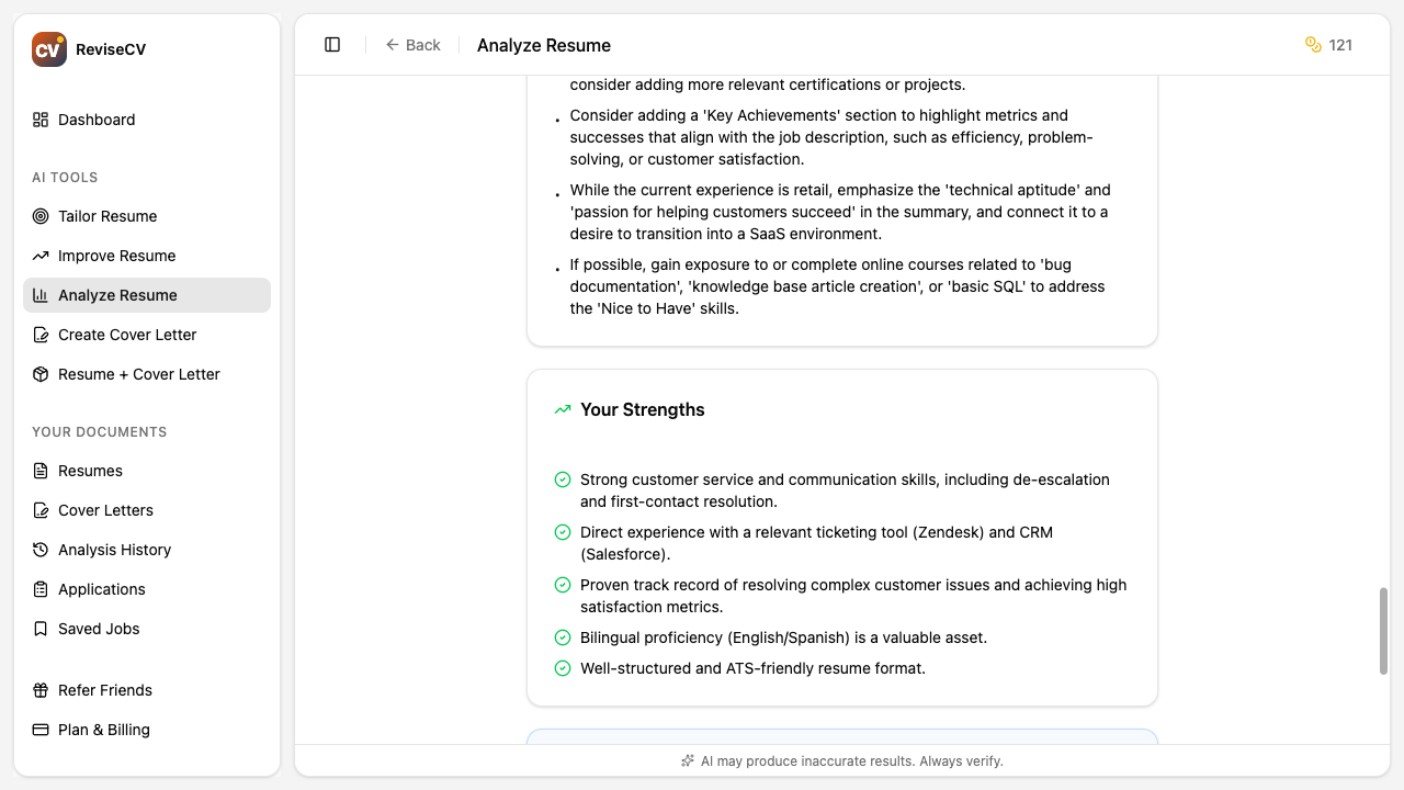 Strengths section highlighting competitive advantages