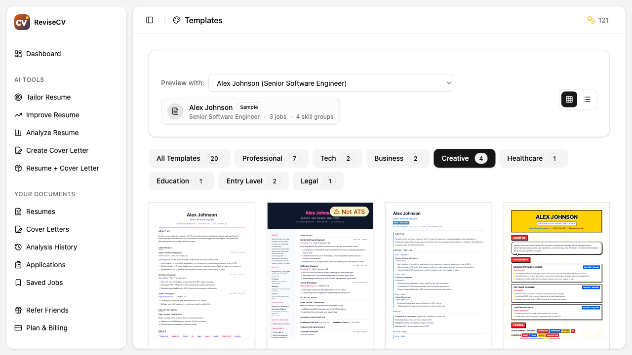Creative template examples with distinctive layouts