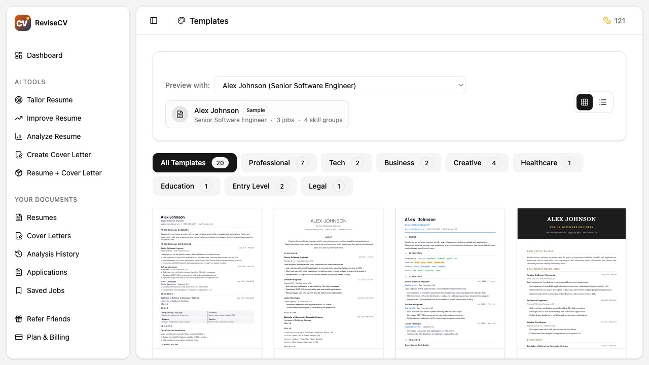 Template gallery overview showing all available templates