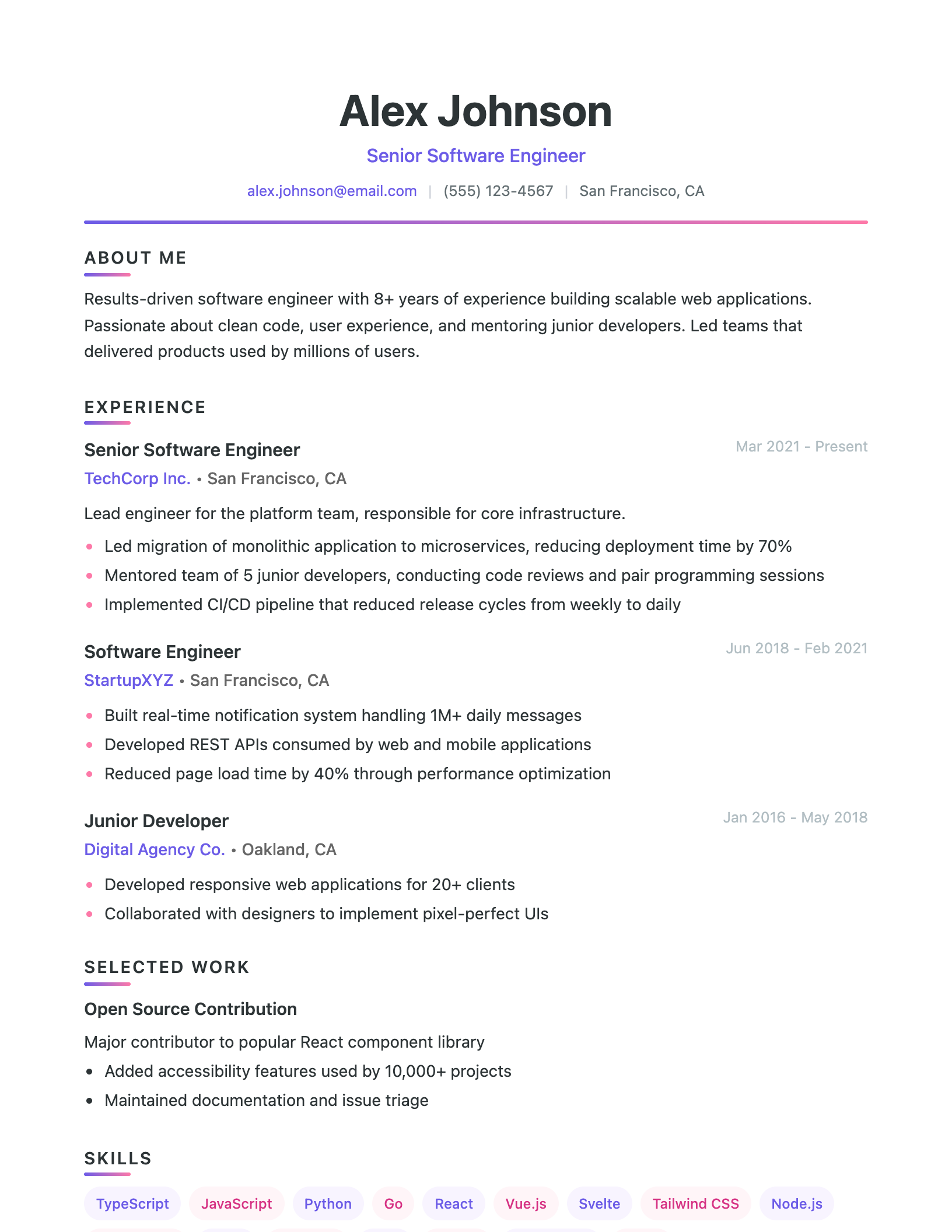 Creative Canvas resume template preview